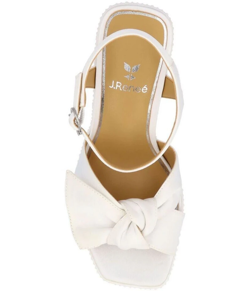 J. Renee Burkett Satin Pearl Bow Platform Sandals