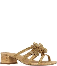J. Renee Butafly Cork Rhinestone Butterfly Block Heel Slide Sandals