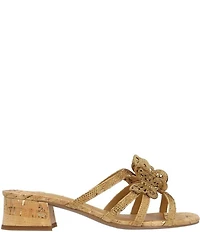 J. Renee Butafly Cork Rhinestone Butterfly Block Heel Slide Sandals