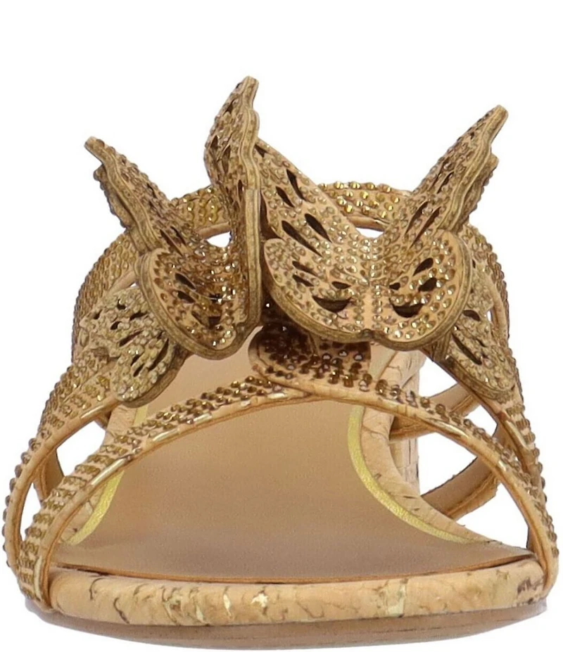 J. Renee Butafly Cork Rhinestone Butterfly Block Heel Slide Sandals
