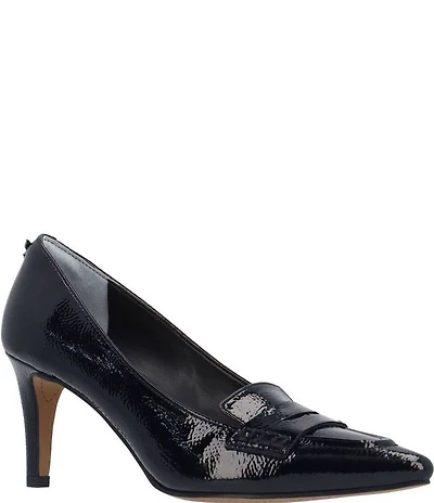 J. Renee Cavora Crinkle Patent Pointed Toe Penny Loafer Pumps