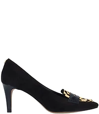 J. Renee Cavora Suede Leopard Print Calf Hair Pointed Toe Penny Loafer Pumps