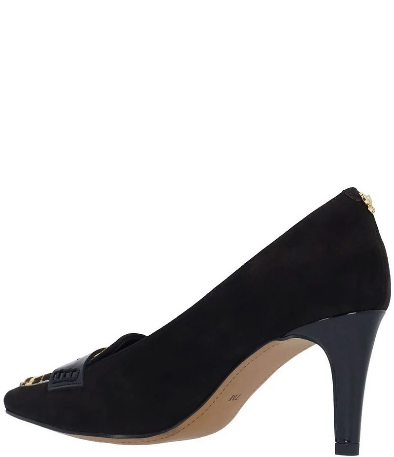 J. Renee Cavora Suede Leopard Print Calf Hair Pointed Toe Penny Loafer Pumps
