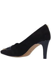 J. Renee Cavora Suede Leopard Print Calf Hair Pointed Toe Penny Loafer Pumps