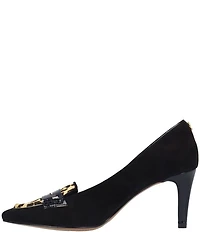 J. Renee Cavora Suede Leopard Print Calf Hair Pointed Toe Penny Loafer Pumps