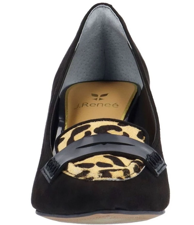 J. Renee Cavora Suede Leopard Print Calf Hair Pointed Toe Penny Loafer Pumps