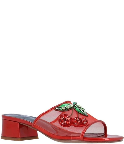 J. Renee Charry Mesh Patent Rhinestone Cherry Slide Sandals