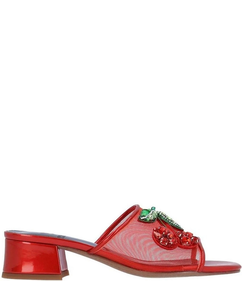 J. Renee Charry Mesh Patent Rhinestone Cherry Slide Sandals