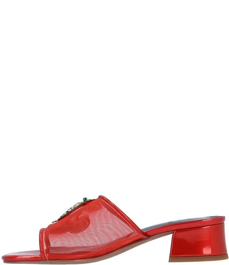 J. Renee Charry Mesh Patent Rhinestone Cherry Slide Sandals