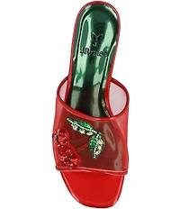 J. Renee Charry Mesh Patent Rhinestone Cherry Slide Sandals