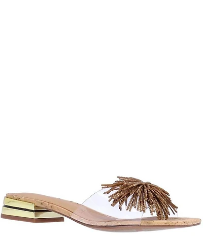 J. Renee Cherita Vinyl Rhinestone Pom Pom Cork Slide Sandals