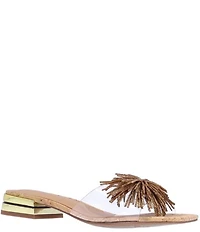 J. Renee Cherita Vinyl Rhinestone Pom Pom Cork Slide Sandals