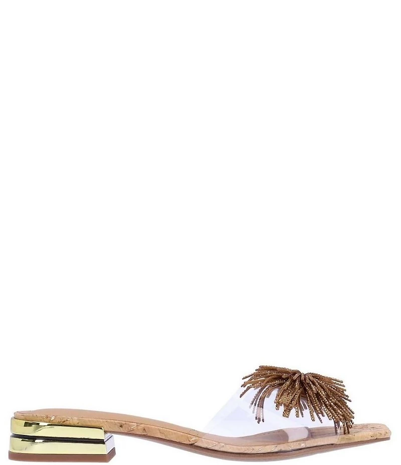 J. Renee Cherita Vinyl Rhinestone Pom Pom Cork Slide Sandals