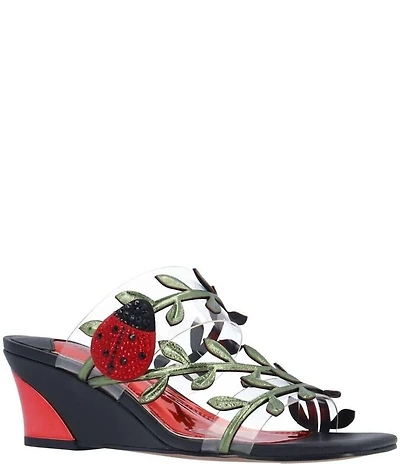 J. Renee Coccinella Vinyl Ladybug Ornament Wedge Slide Sandals