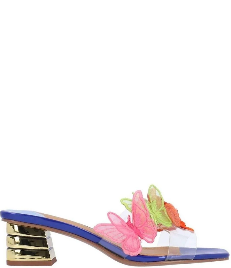 J. Renee Cybel Vinyl Bright Butterfly Ornamented Dress Slide Sandals