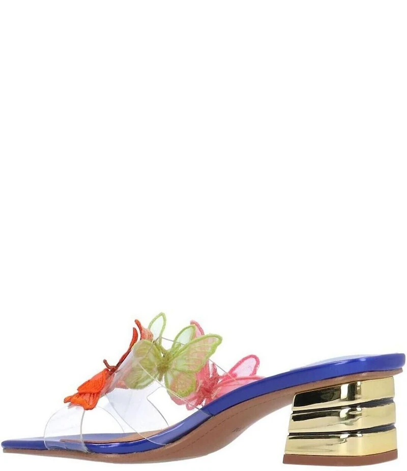 J. Renee Cybel Vinyl Bright Butterfly Ornamented Dress Slide Sandals