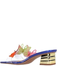 J. Renee Cybel Vinyl Bright Butterfly Ornamented Dress Slide Sandals