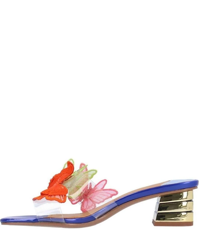 J. Renee Cybel Vinyl Bright Butterfly Ornamented Dress Slide Sandals
