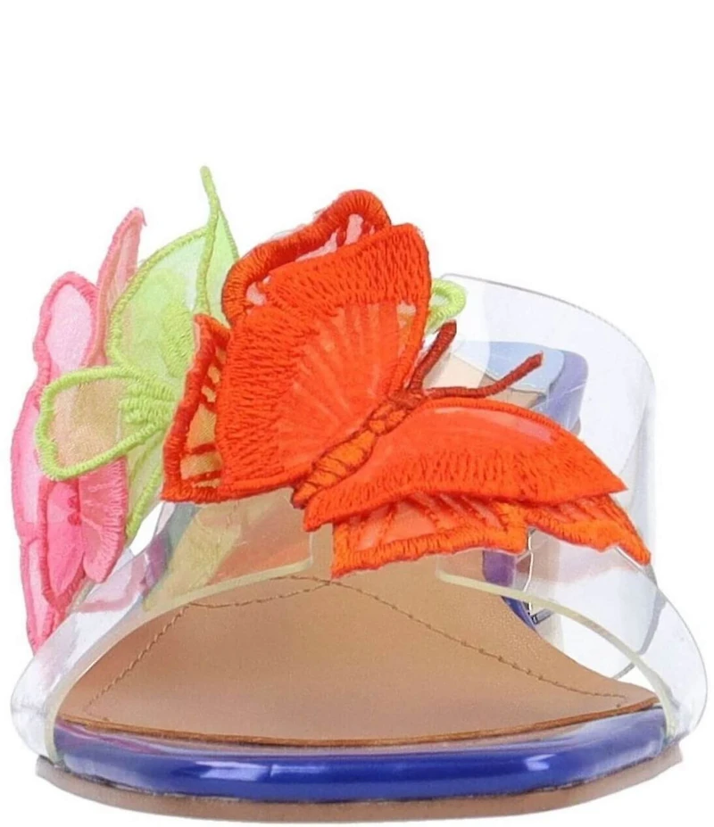 J. Renee Cybel Vinyl Bright Butterfly Ornamented Dress Slide Sandals
