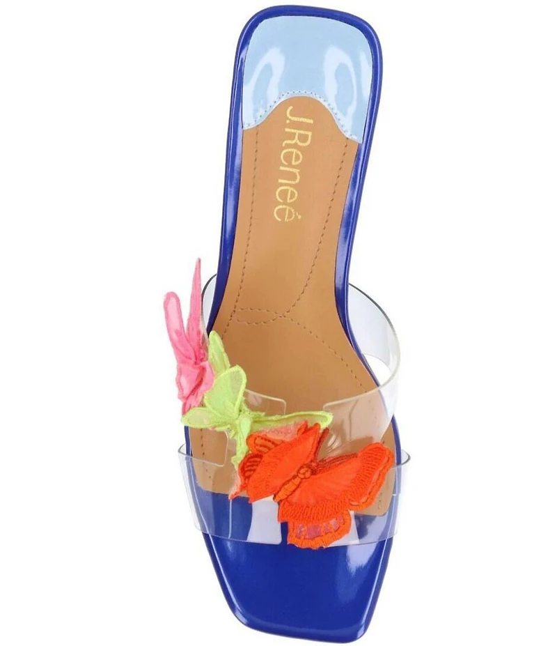 J. Renee Cybel Vinyl Bright Butterfly Ornamented Dress Slide Sandals