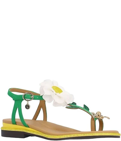 J. Renee Dazee Daisy and Bee T-Strap Toe Loop Flat Sandals