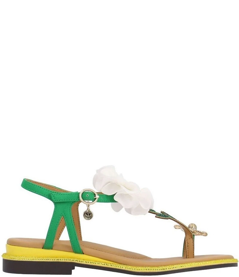 J. Renee Dazee Daisy and Bee T-Strap Toe Loop Flat Sandals