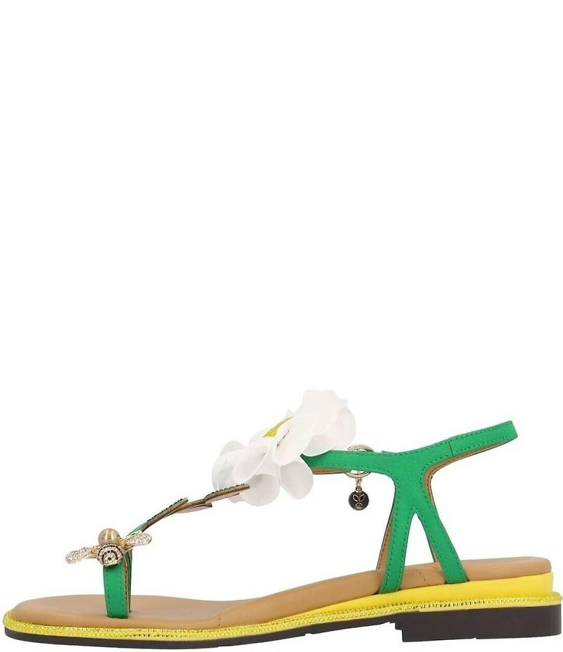 J. Renee Dazee Daisy and Bee T-Strap Toe Loop Flat Sandals