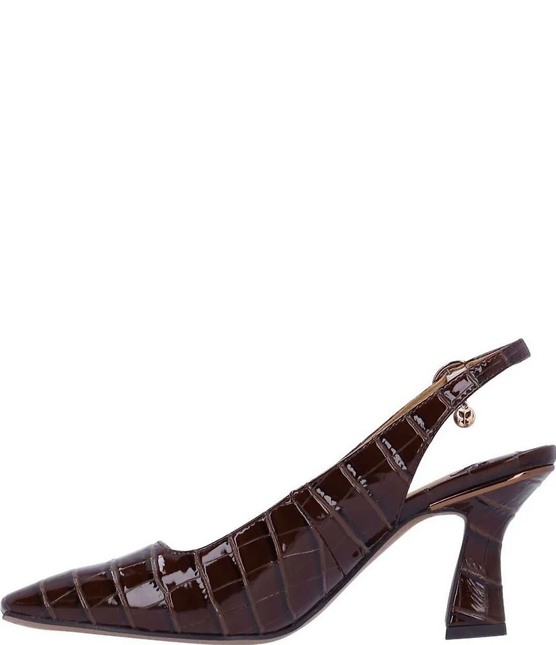 J. Renee Delah Patent Crocodile Embossed Slingback Pumps