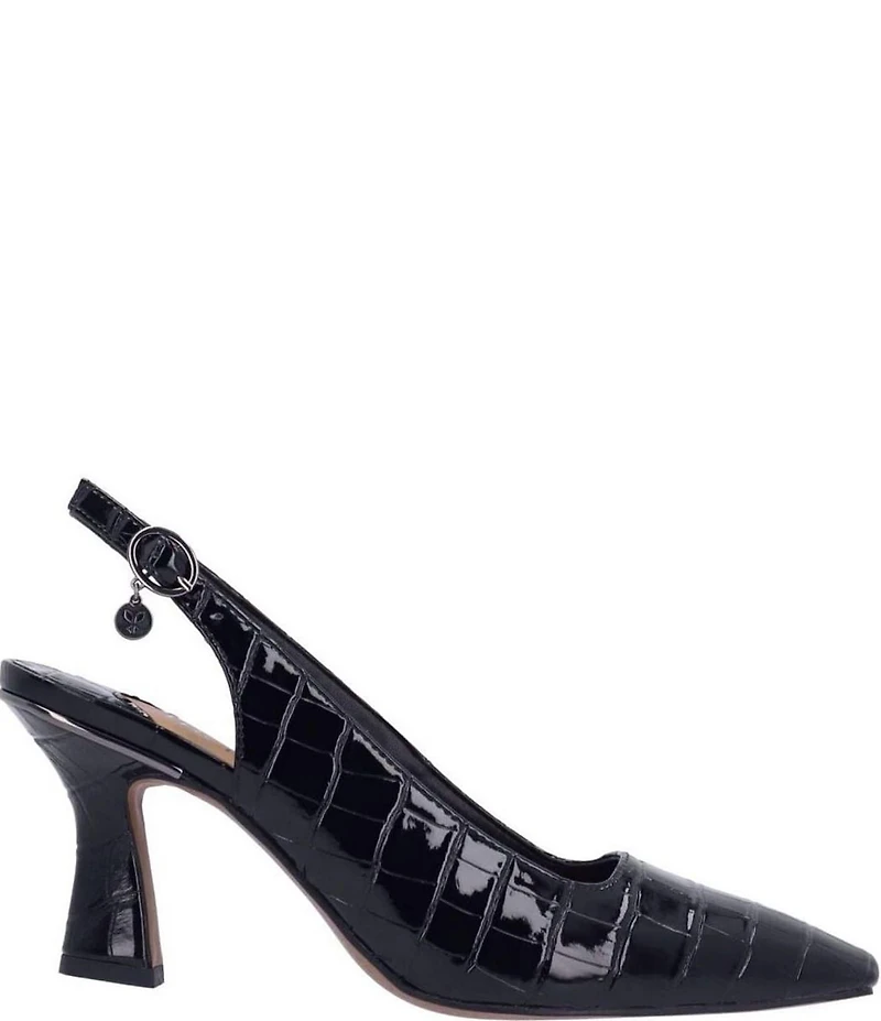 J. Renee Delah Patent Crocodile Embossed Slingback Pumps