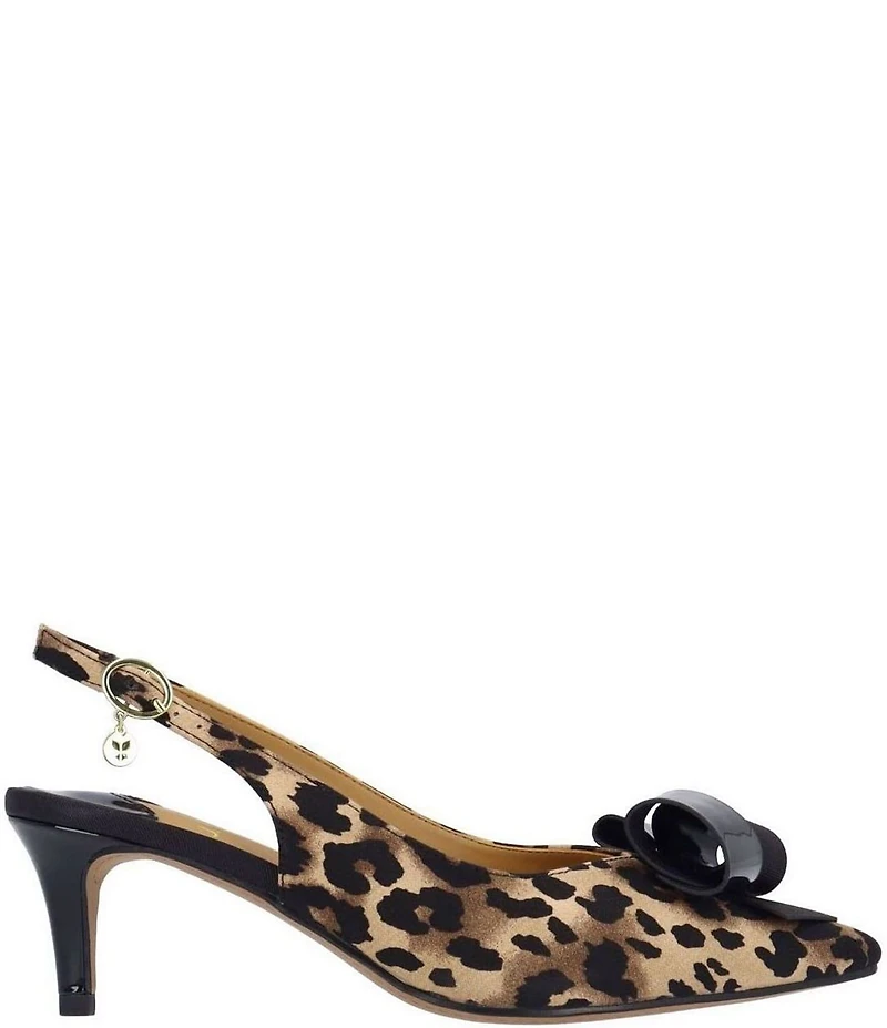 J. Renee Delara Leopard Print Slingback Pointed Toe Curled Bow Pumps