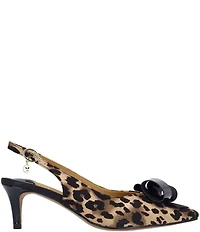 J. Renee Delara Leopard Print Slingback Pointed Toe Curled Bow Pumps