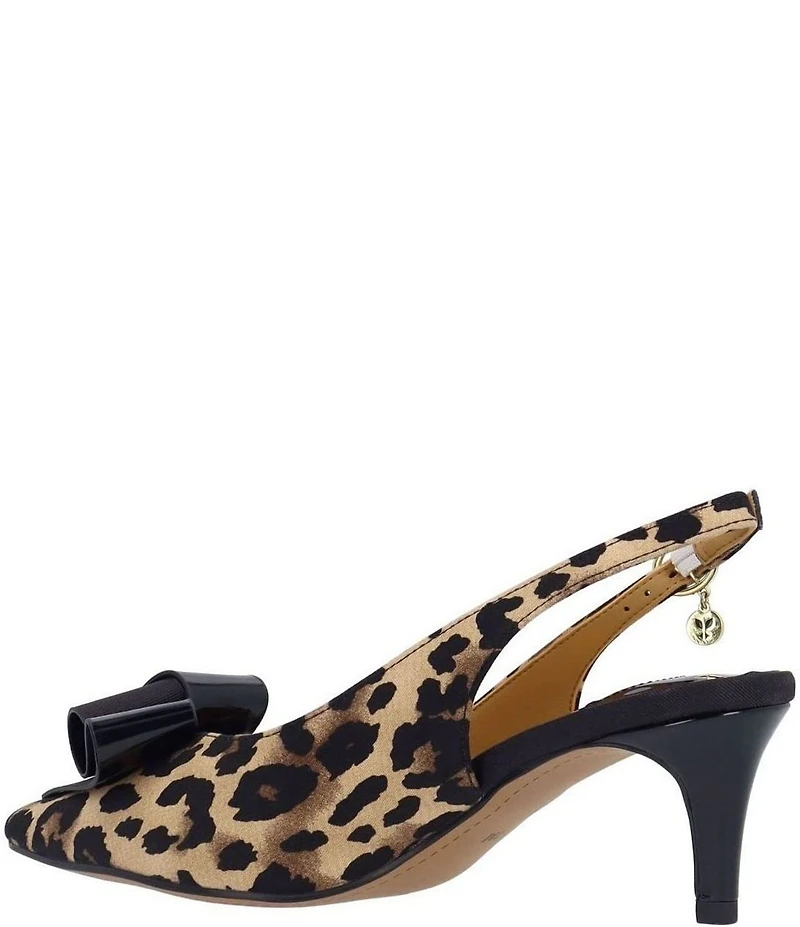 J. Renee Delara Leopard Print Slingback Pointed Toe Curled Bow Pumps