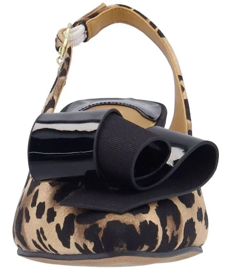 J. Renee Delara Leopard Print Slingback Pointed Toe Curled Bow Pumps