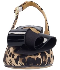 J. Renee Delara Leopard Print Slingback Pointed Toe Curled Bow Pumps