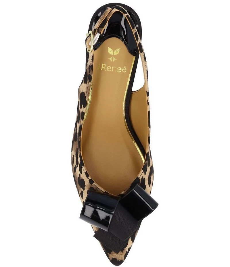 J. Renee Delara Leopard Print Slingback Pointed Toe Curled Bow Pumps