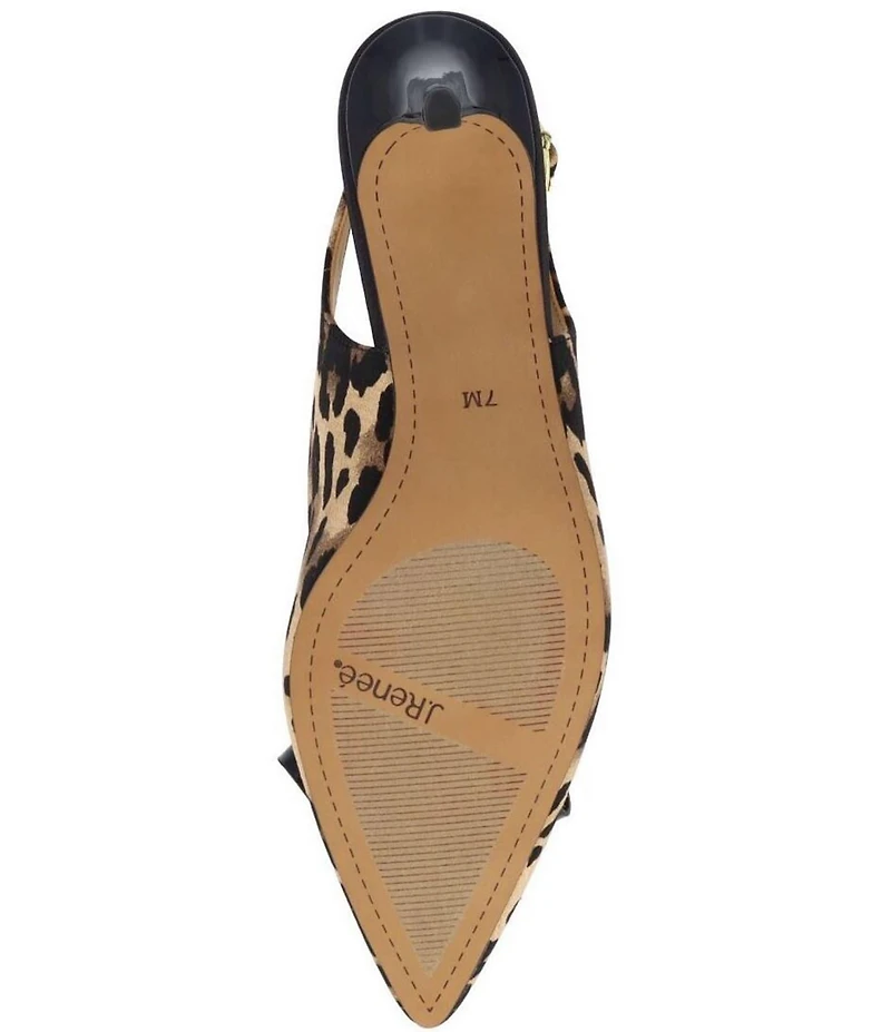 J. Renee Delara Leopard Print Slingback Pointed Toe Curled Bow Pumps