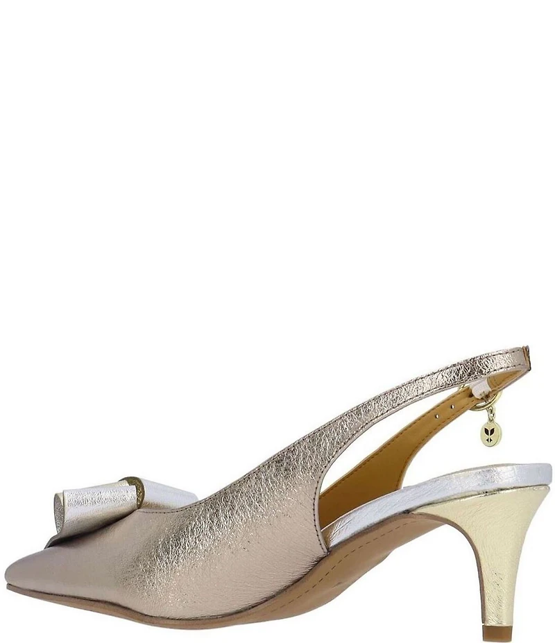 J. Renee Delara Metallic Leather Slingback Pointed Toe Curled Bow Pumps