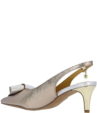 J. Renee Delara Metallic Leather Slingback Pointed Toe Curled Bow Pumps