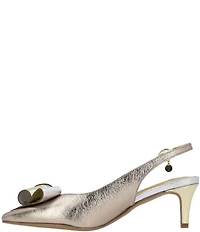 J. Renee Delara Metallic Leather Slingback Pointed Toe Curled Bow Pumps
