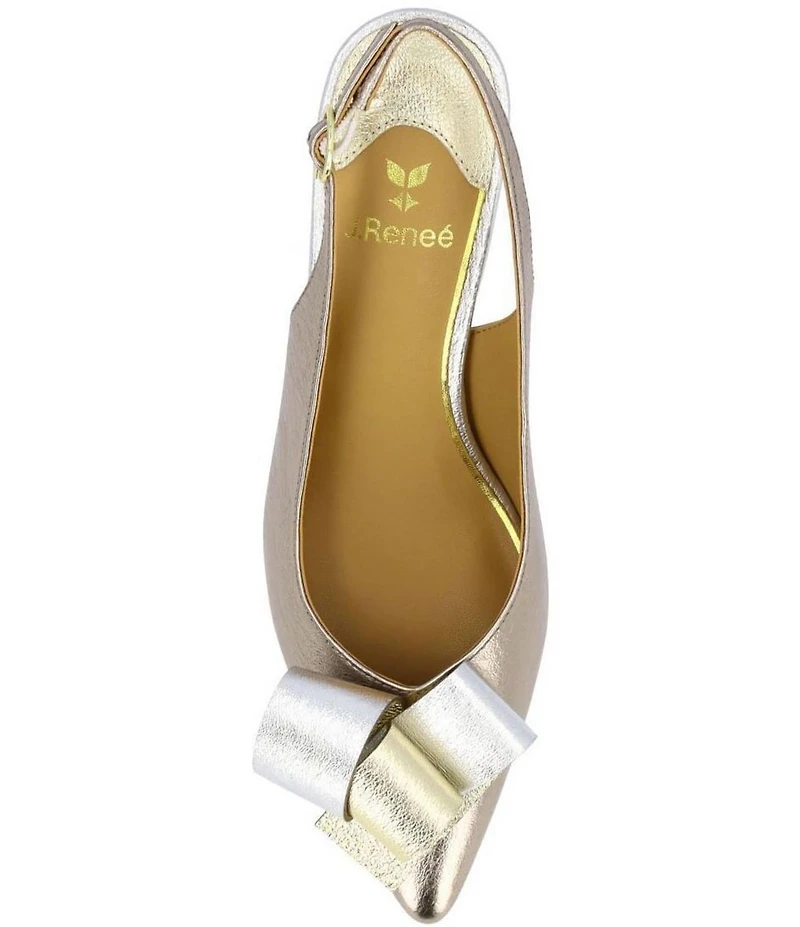 J. Renee Delara Metallic Leather Slingback Pointed Toe Curled Bow Pumps
