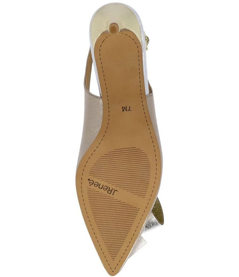 J. Renee Delara Metallic Leather Slingback Pointed Toe Curled Bow Pumps
