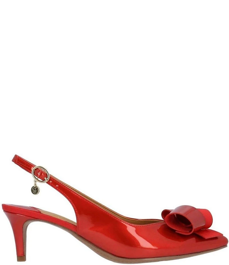 J. Renee Delara Patent Slingback Pointed Toe Curled Bow Pumps