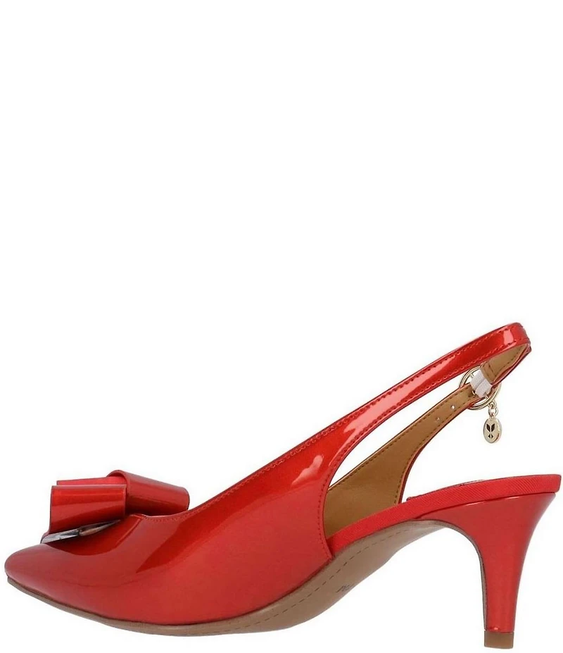J. Renee Delara Patent Slingback Pointed Toe Curled Bow Pumps