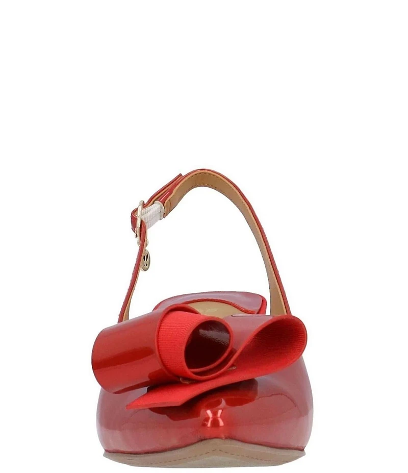 J. Renee Delara Patent Slingback Pointed Toe Curled Bow Pumps