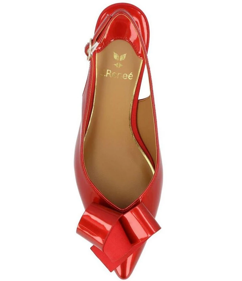 J. Renee Delara Patent Slingback Pointed Toe Curled Bow Pumps