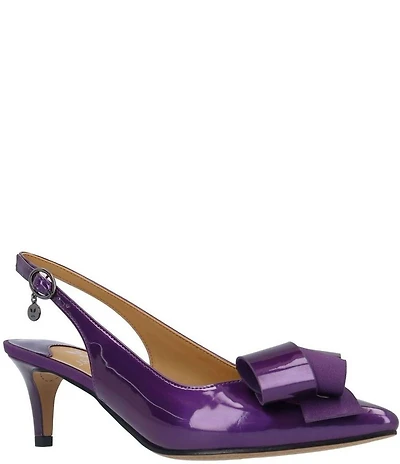 J. Renee Delara Patent Slingback Pointed Toe Curled Bow Pumps