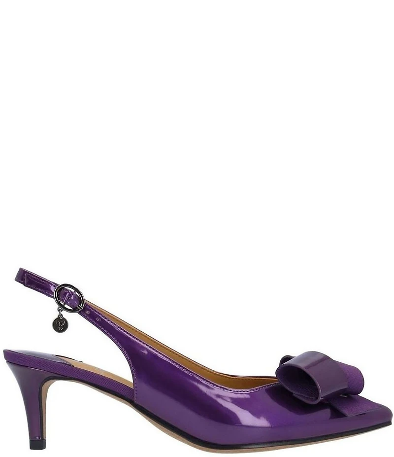 J. Renee Delara Patent Slingback Pointed Toe Curled Bow Pumps
