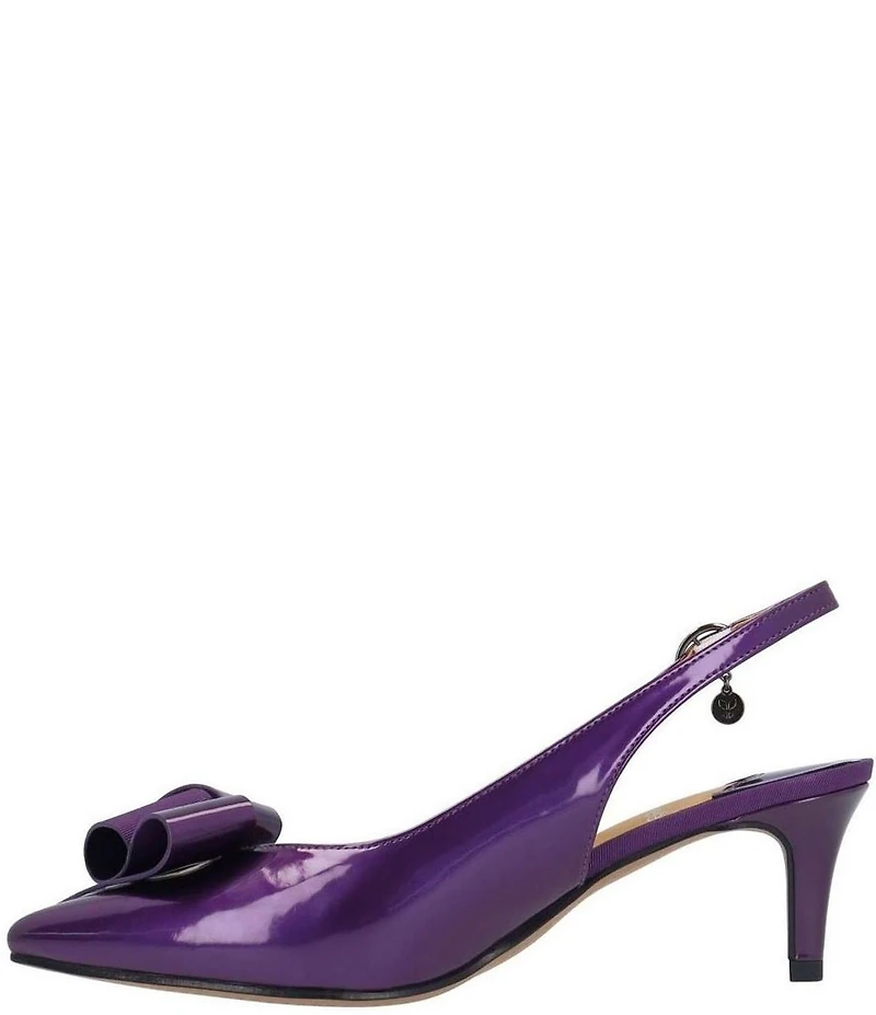 J. Renee Delara Patent Slingback Pointed Toe Curled Bow Pumps