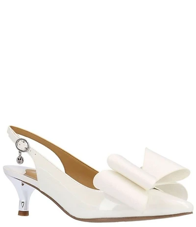 J. Renee Delmare Patent Grosgrain Bow Slingback Kitten Heel Dress Pumps