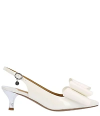J. Renee Delmare Patent Grosgrain Bow Slingback Kitten Heel Dress Pumps